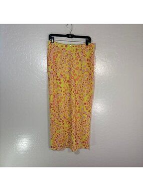 Sabo Skirt Womens Medium Yellow Floral Print Maxi Lined Zip Stretch Summer